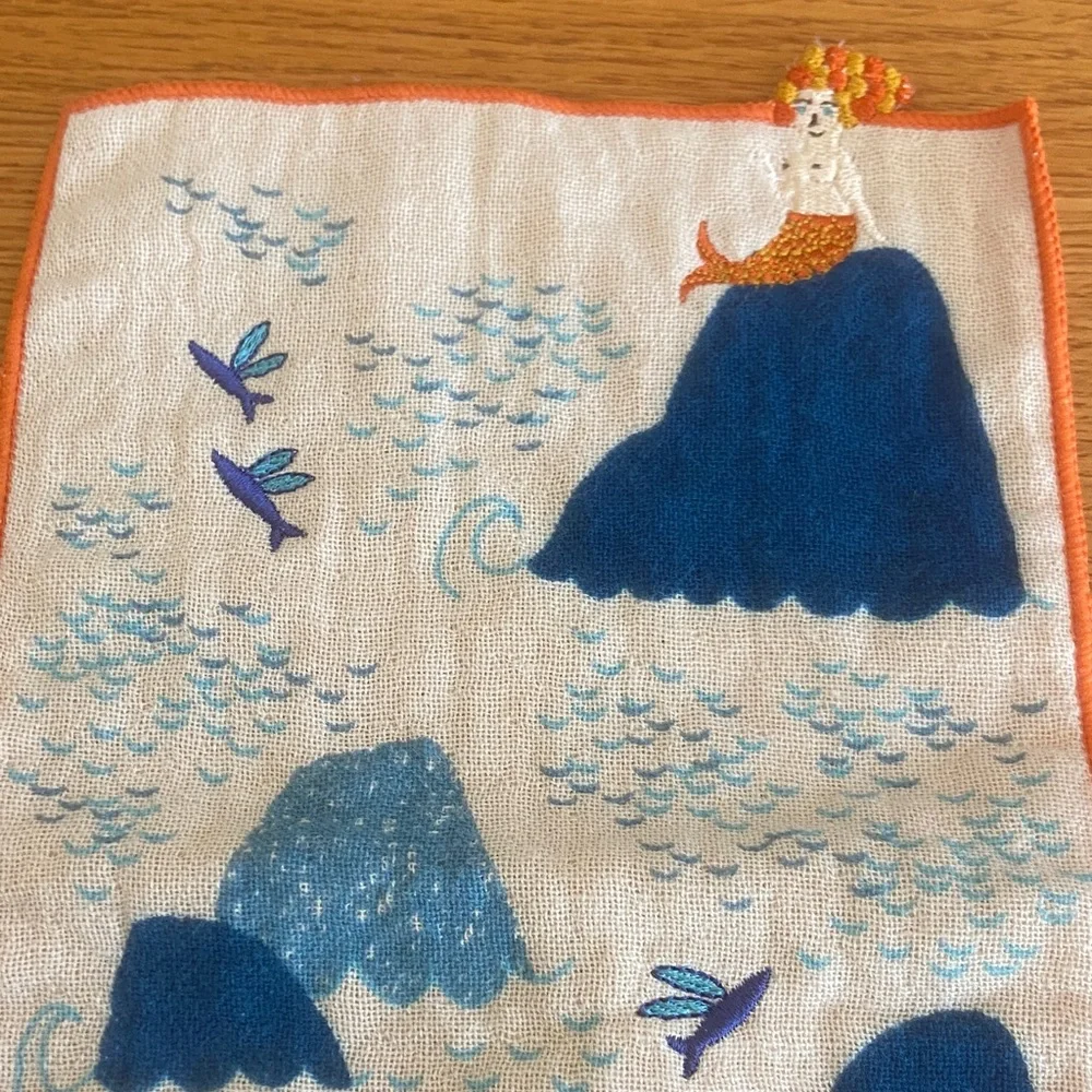 Mermaid w/Waves Embroidered Wash Cloth Japan New w/tags 🇯🇵